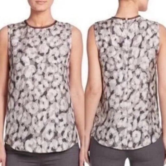 THEORY Silk Swintin Reflect Print Sleeveless Tank Top Gray - Picture 1 of 6